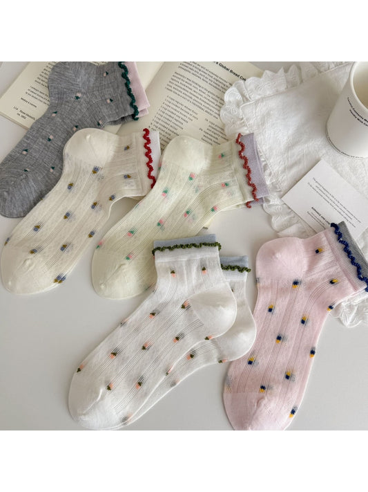 Rufia - Floral Contrast Trim Ankle Socks