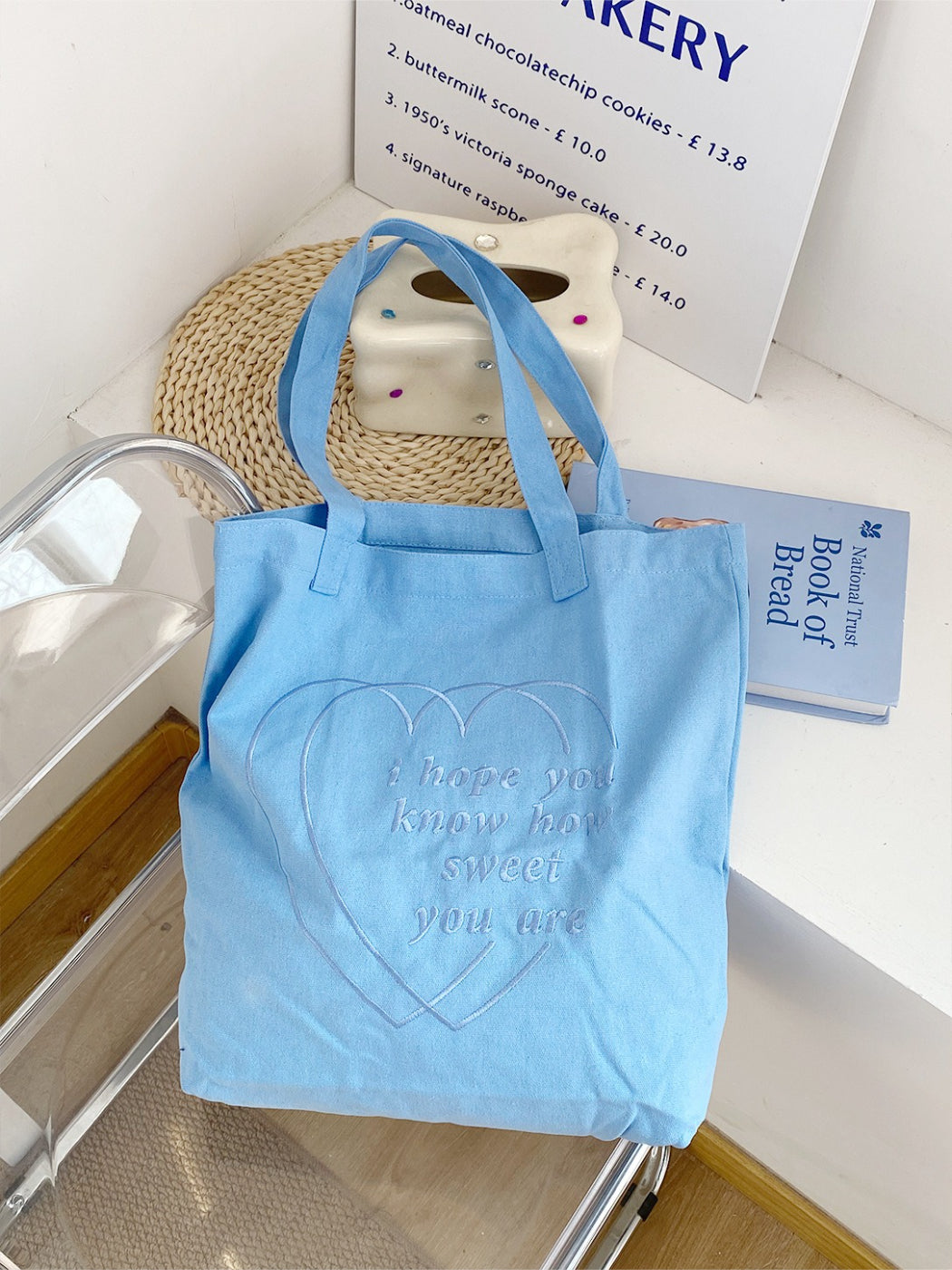 Interior view of Cosbai Simple Stitch Detail Tote showing spacious