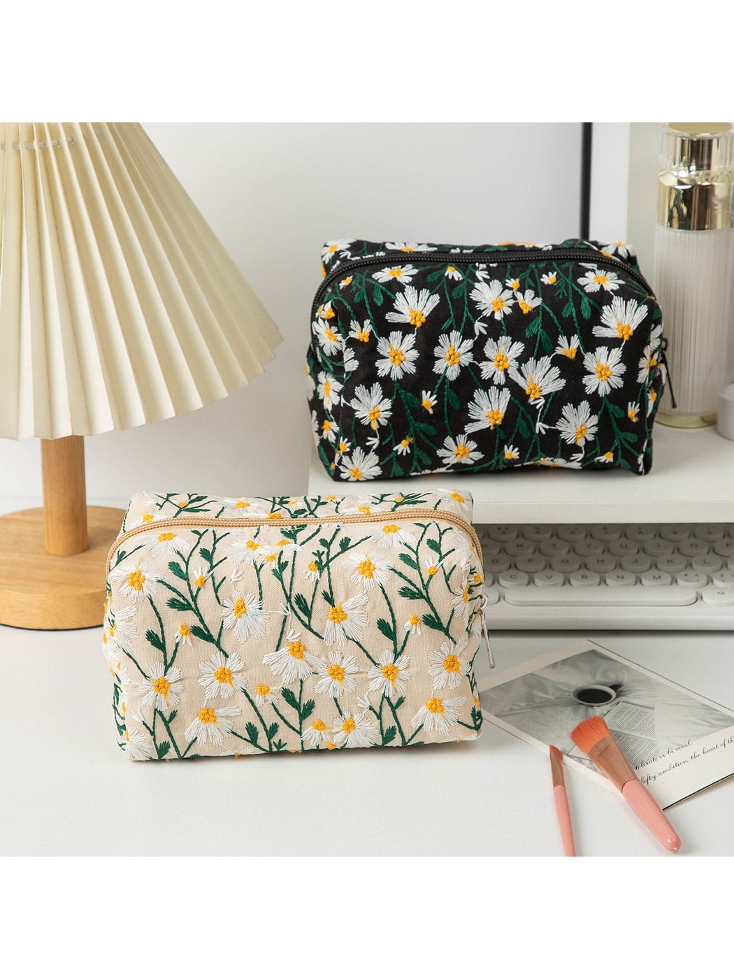 Cosbai - Elegant Floral Embroidery Cosmetic Organizer Bag