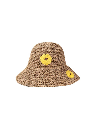 Close-up of Haila sunflower straw look brim hat woven straw material and brim edge