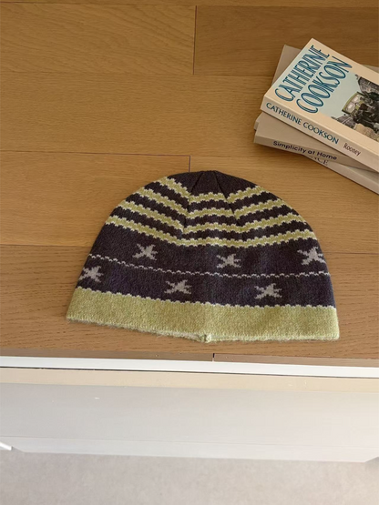 Haila - Retro Fair Isle Pattern Knit Beanie