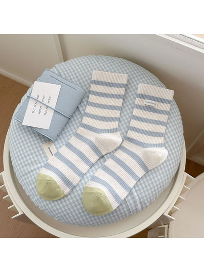 Rufia - Simple Style Striped Ribbed Crew Socks