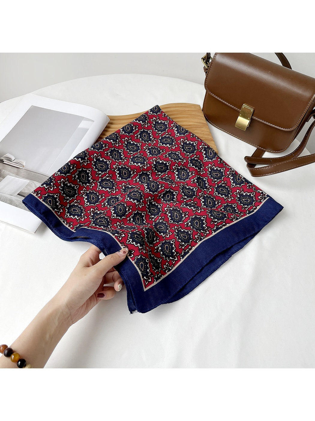Scarvii - Colorblock Paisley Print Square Scarf