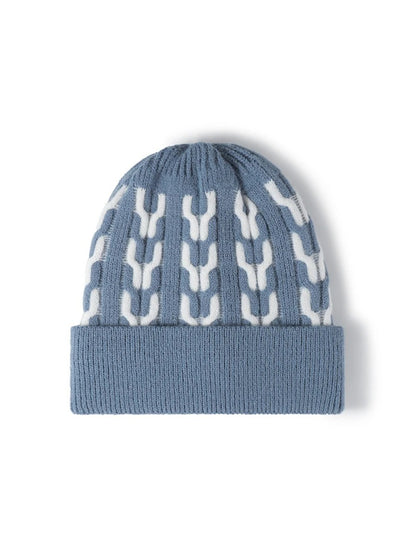 Haila - Contrast Chain-Pattern Fleece-Lined Beanie