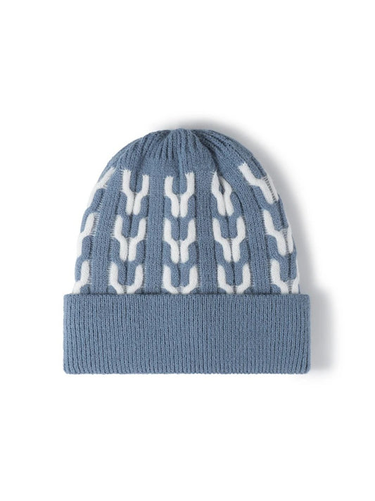 Haila - Contrast Chain-Pattern Fleece-Lined Beanie