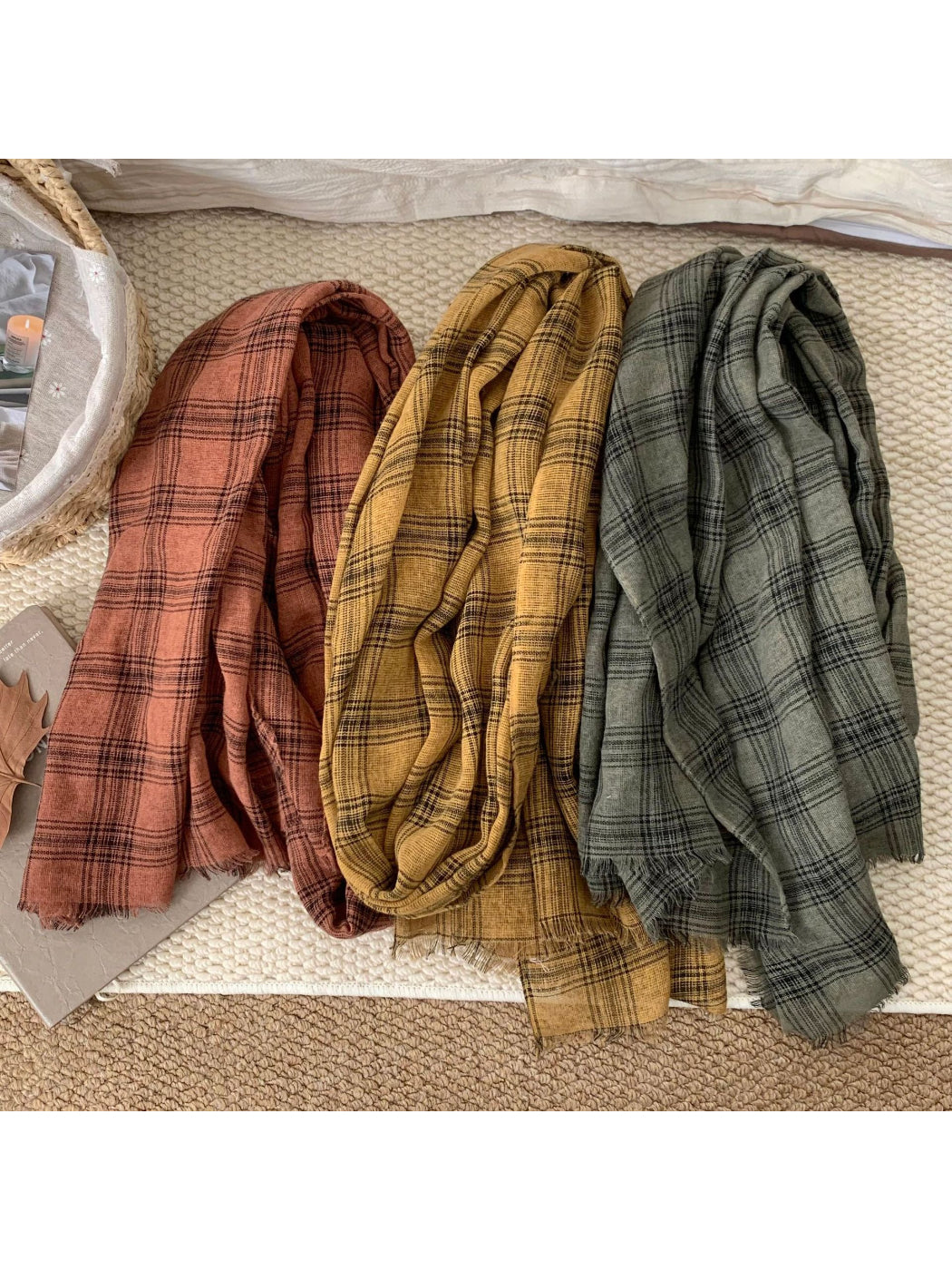 Scarvii - Washed Plaid Fabric Scarf