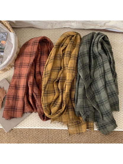 Scarvii - Washed Plaid Fabric Scarf