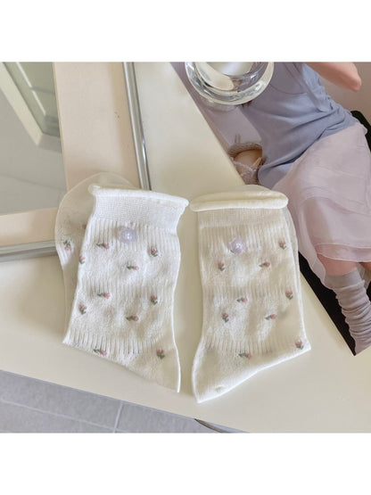 Rufia - Floral Bow Detail Openwork Crew Socks