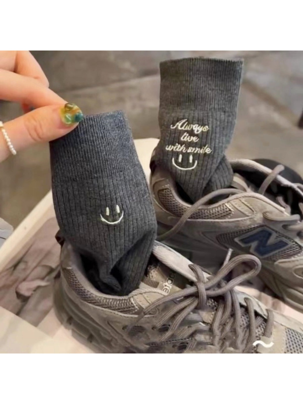 Rufia - Smiley Face Rib Knit Crew Socks