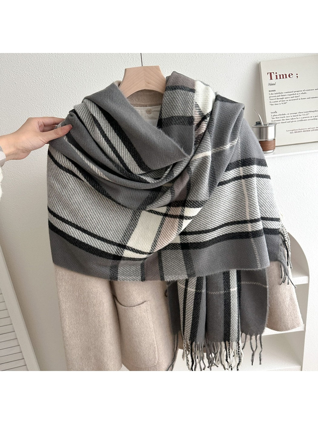 Scarvii - Soft-Tone Plaid Fringed Winter Scarf