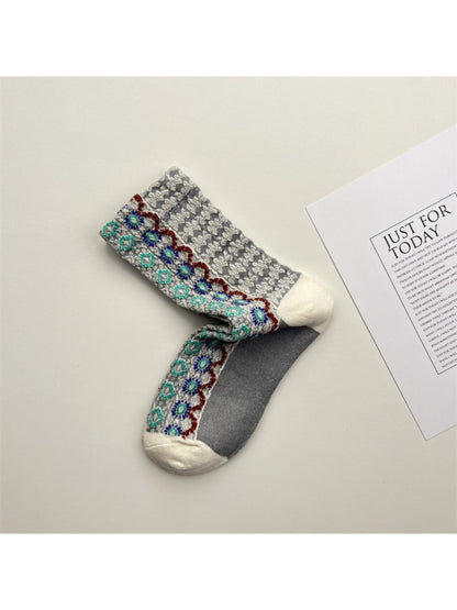 Rufia - Folk Knit Pattern Crew Socks
