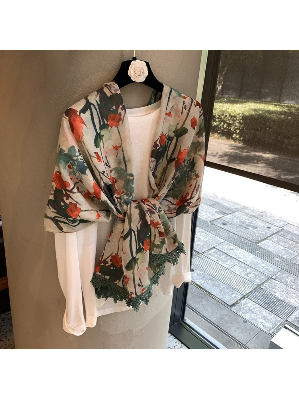 Scarvii - Floral Print Long Shawl Scarf