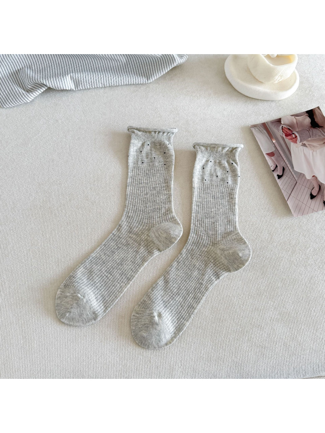 Rufia - Ruffle Ribbed Stripe Crew Socks - image 7