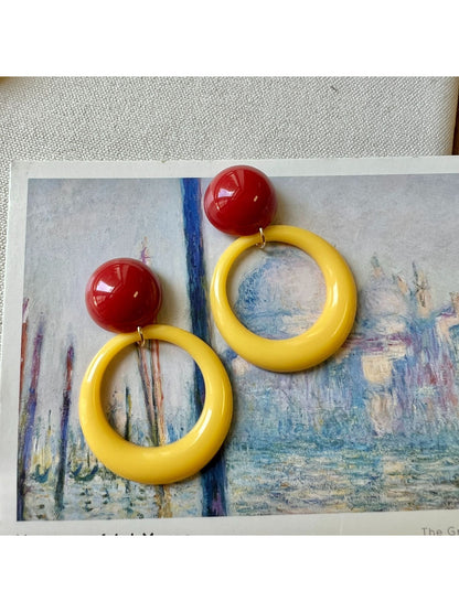 Earwish - Retro Colorblock Ring Drop Earrings