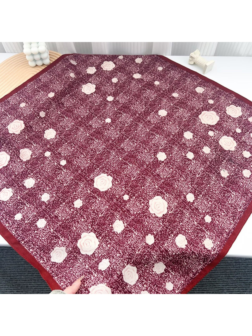 Scarvii Burgundy Rose Print Square Scarf