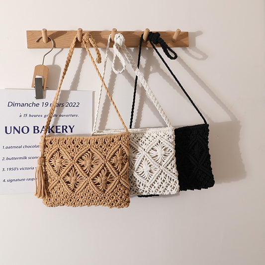 Tassel Woven Clutch with Artistic Diamond Pattern