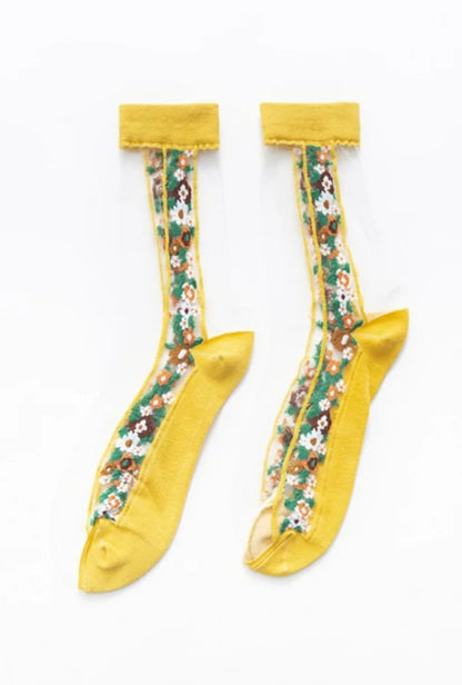 Rufia - Floral Panel Lightweight Sheer Socks