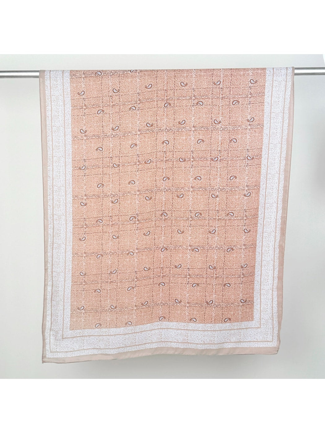 Scarvii - Leaf Print Checked Border Long Scarf