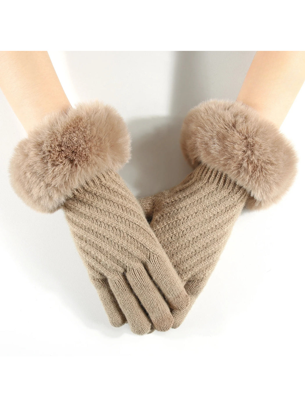 Gloving - Faux Fur Cuff Knit Winter Gloves