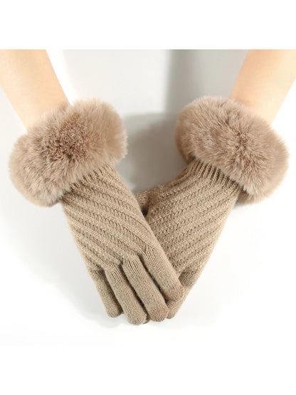 Gloving - Faux Fur Cuff Knit Winter Gloves