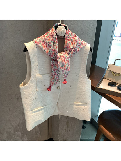 Scarvii - Floral Print Tassel Design Square Scarf
