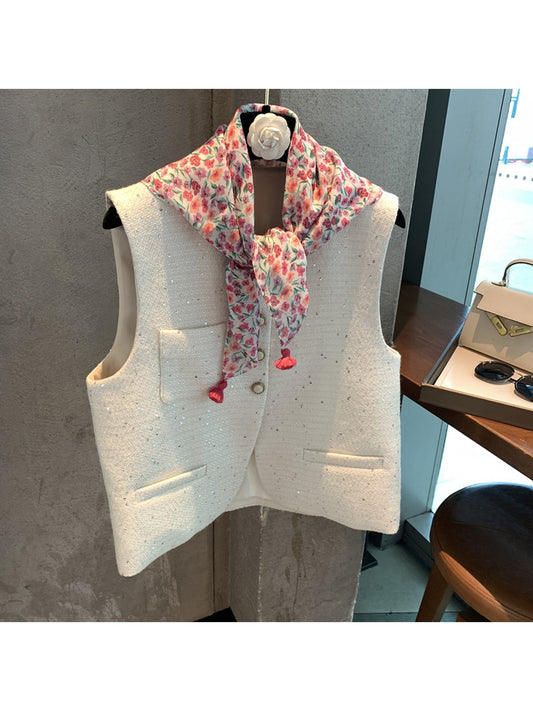 Scarvii - Floral Print Tassel Design Square Scarf