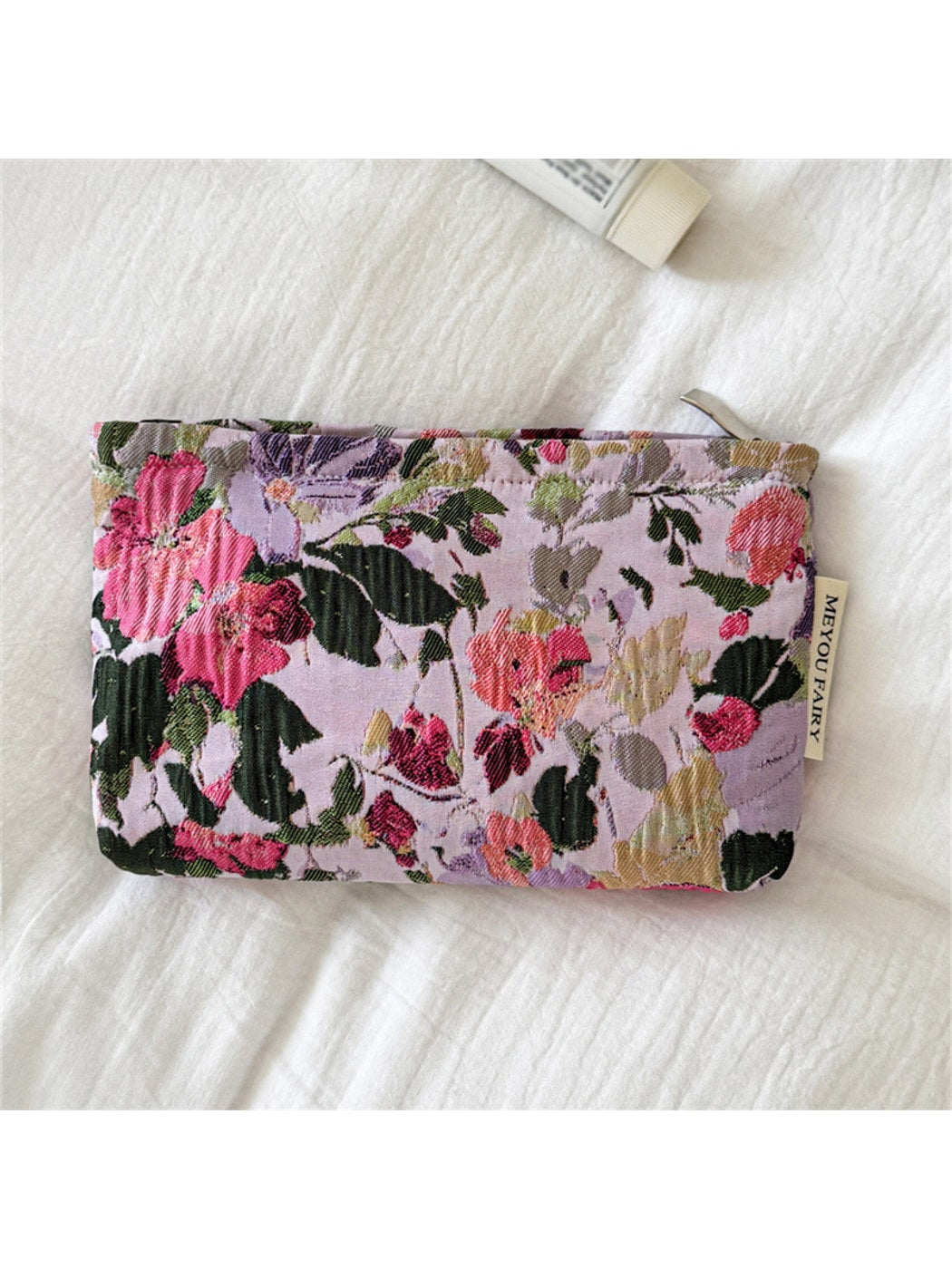Cosbai - Floral Jacquard Zipper Cosmetic Bag