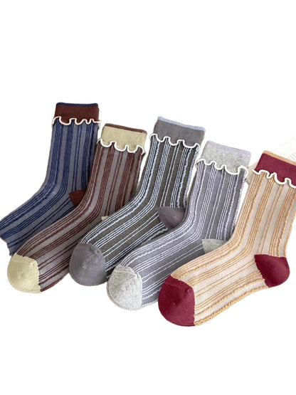 Rufia Striped Socks with Scallop Edge
