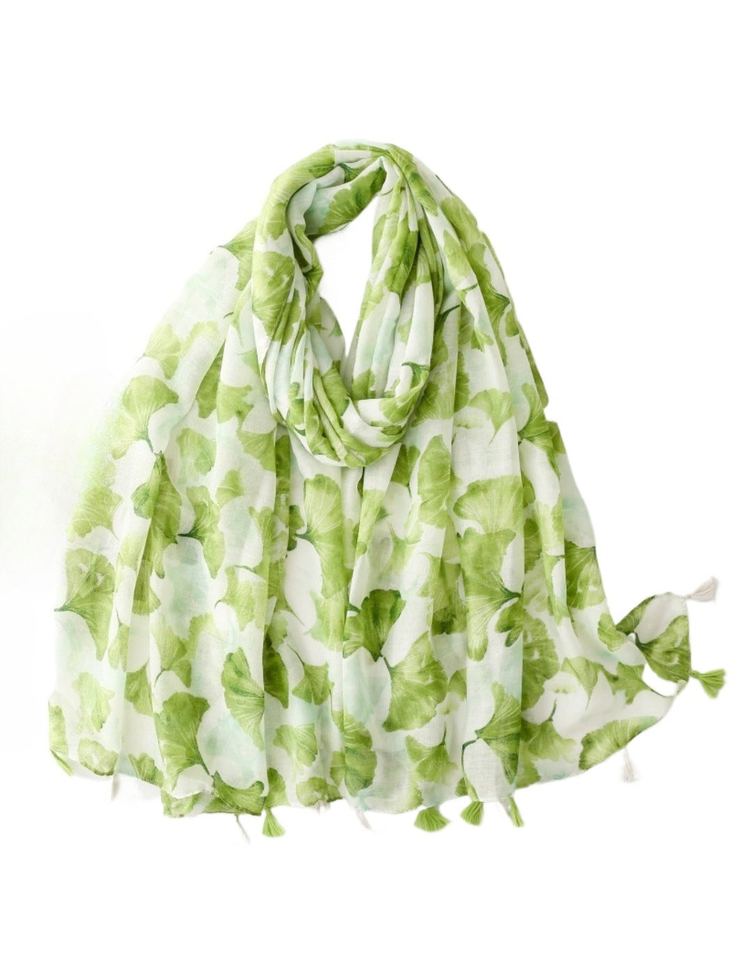 Scarvii - Bohemian Green Travel Scarf with Ginkgo Leaf