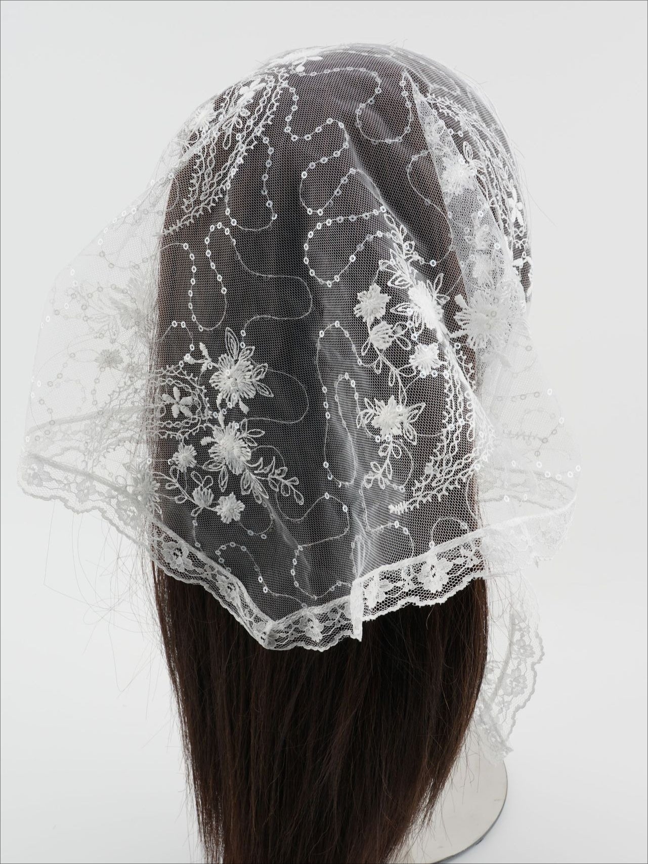 Scarvii - White Lace Embroidered Headscarf