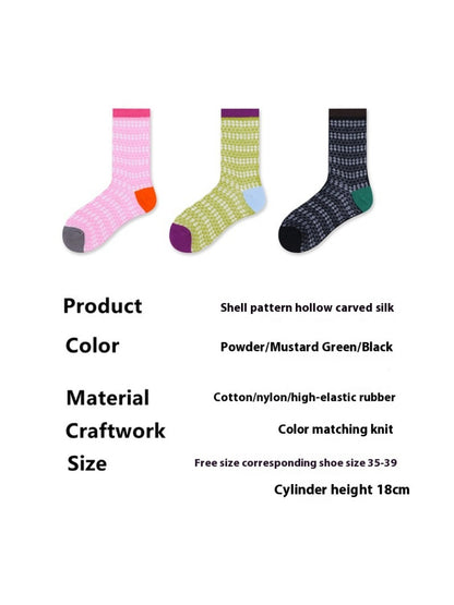 Rufia - Sheer Shell Mesh Colorblock Ankle Socks
