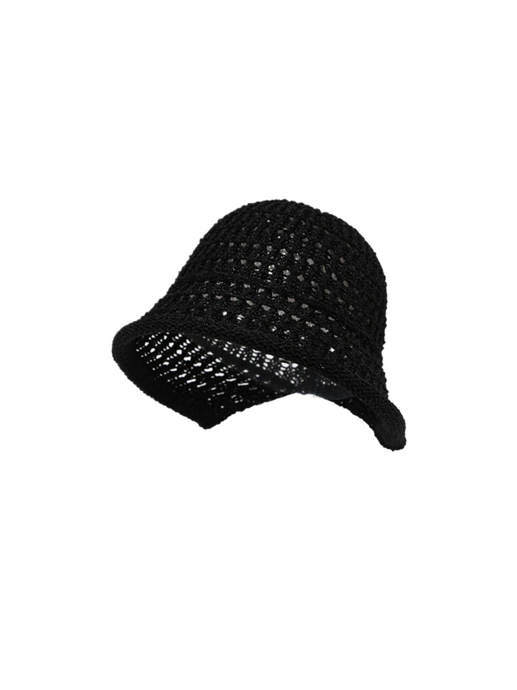 Close-up of Haila open knit woven bucket hat knit pattern and brim
