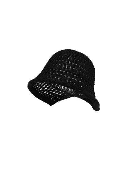 Close-up of Haila open knit woven bucket hat knit pattern and brim
