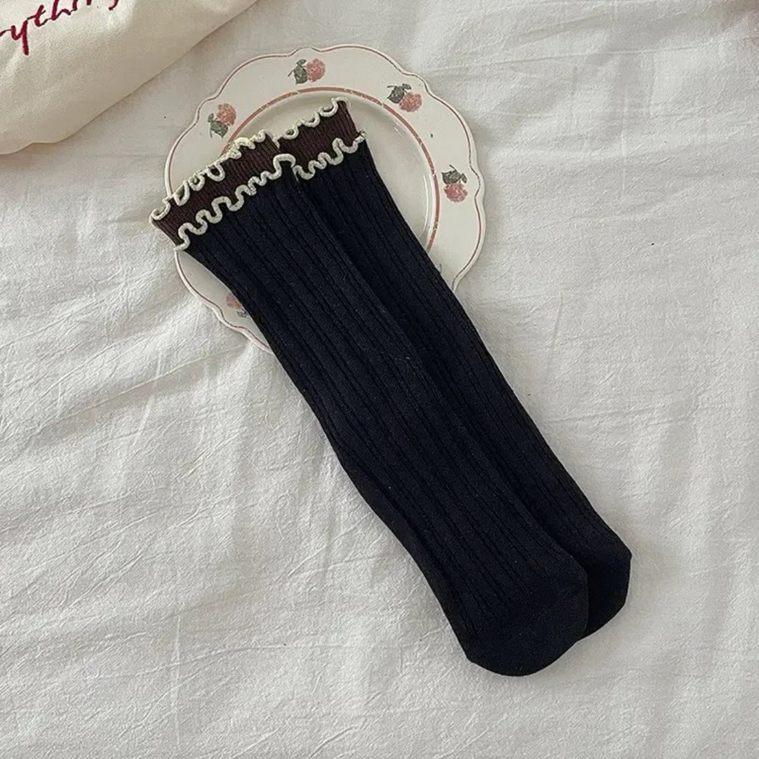 Rufia - Ruffled Edge Solid Stripe Socks