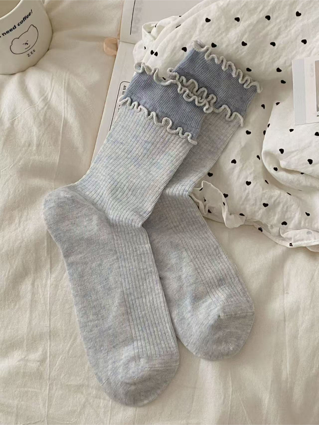 Rufia - Ruffle Trim Pastel Crew Socks
