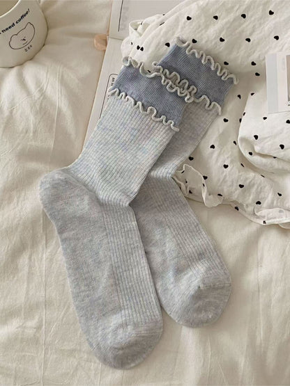 Rufia - Ruffle Trim Pastel Crew Socks
