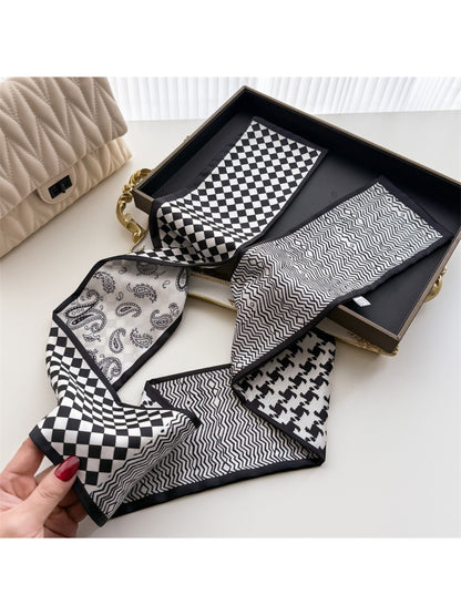 Scarvii - Patchwork Contrast Skinny Scarf