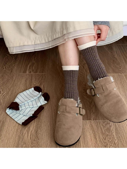 Rufia - Striped Contrast Trim Casual Crew Socks