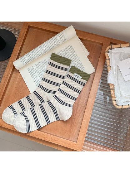 Rufia - Contrast Cuff Stripe Crew Socks