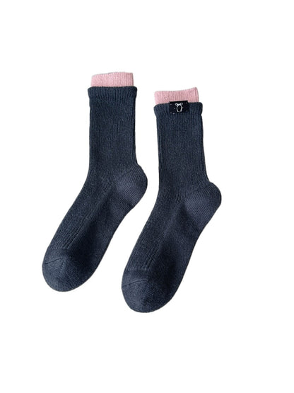 Rufia – Contrast Cuff Winter Socks with Bow Label