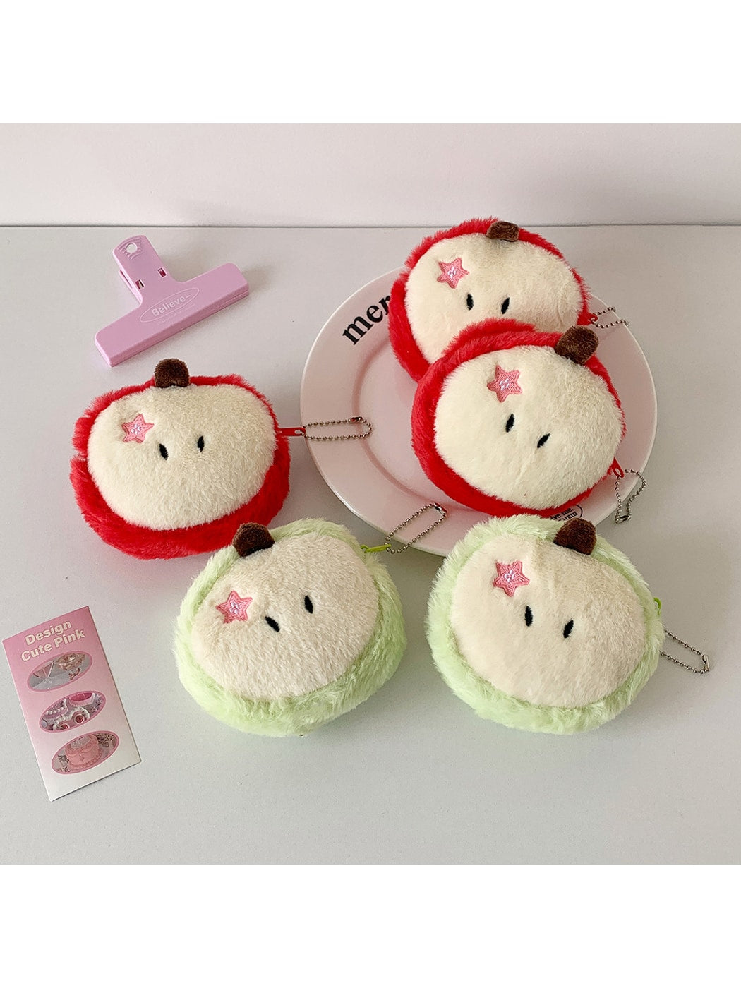 Cosbai - Cartoon Apple Plush Charm Coin Purse Bag