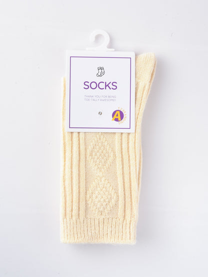 Rufia - Solid Diamond Pattern Mid-Calf Socks