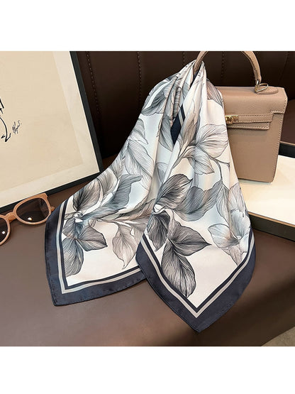 Scarvii - Floral Print Decorative Neck Square Scarf
