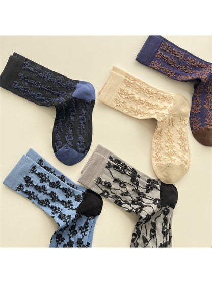 Rufia - Vine Stitch Pattern Crew Socks