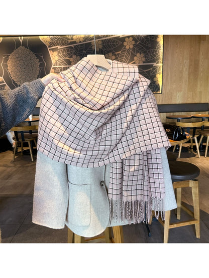 Scarvii - Retro Windowpane Fringe Plaid Scarf