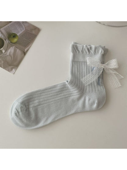 Model wearing Rufia girly contrast detail socks with casual shoes