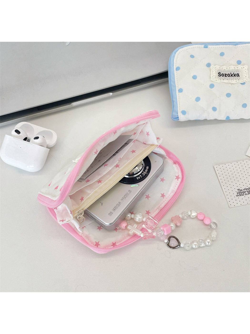 Cosbai - Polka Dot Diamond Quilted Zip Pouch