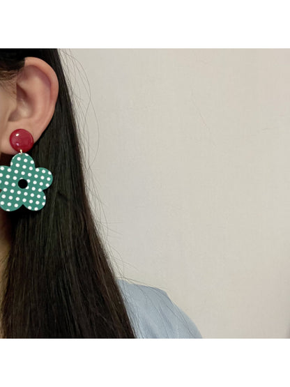 Earwish - Polka Dot Flower Drop Earrings