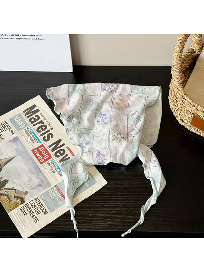 Scarvii - Blocks and Floral Print Wavy Edge Triangle Scarf