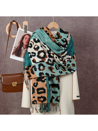 Scarvii - Leopard Patchwork Tassel Winter Scarf